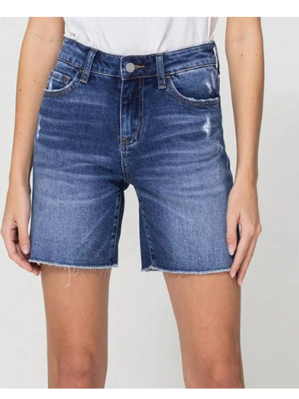 Vervet Womens Size Medium Shorts Loretta Mid-Rise Distressed Blue